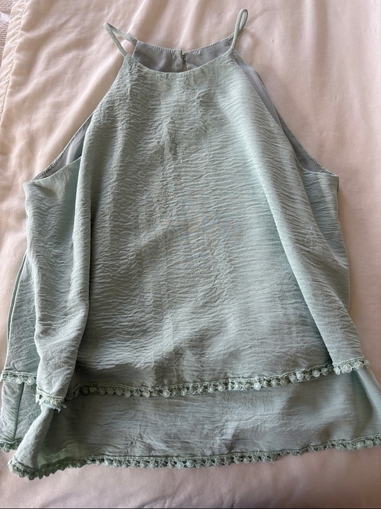 SHEIN Tops - SHEIN Light Sage Halter Cami with Crochet Trim